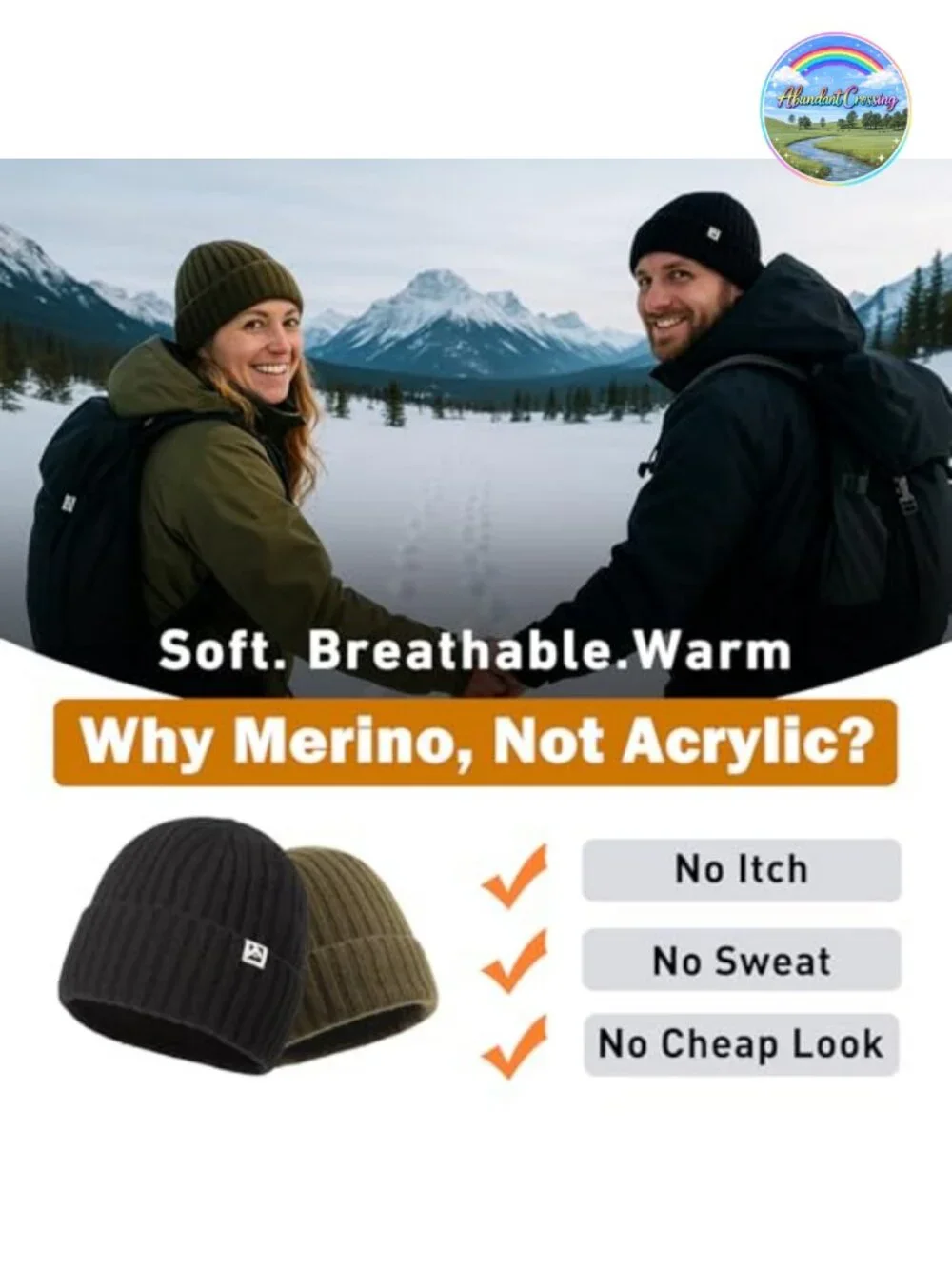 Merino Wool Beanie Fleece Lined Watch Cap Cold Weather Winter Hat